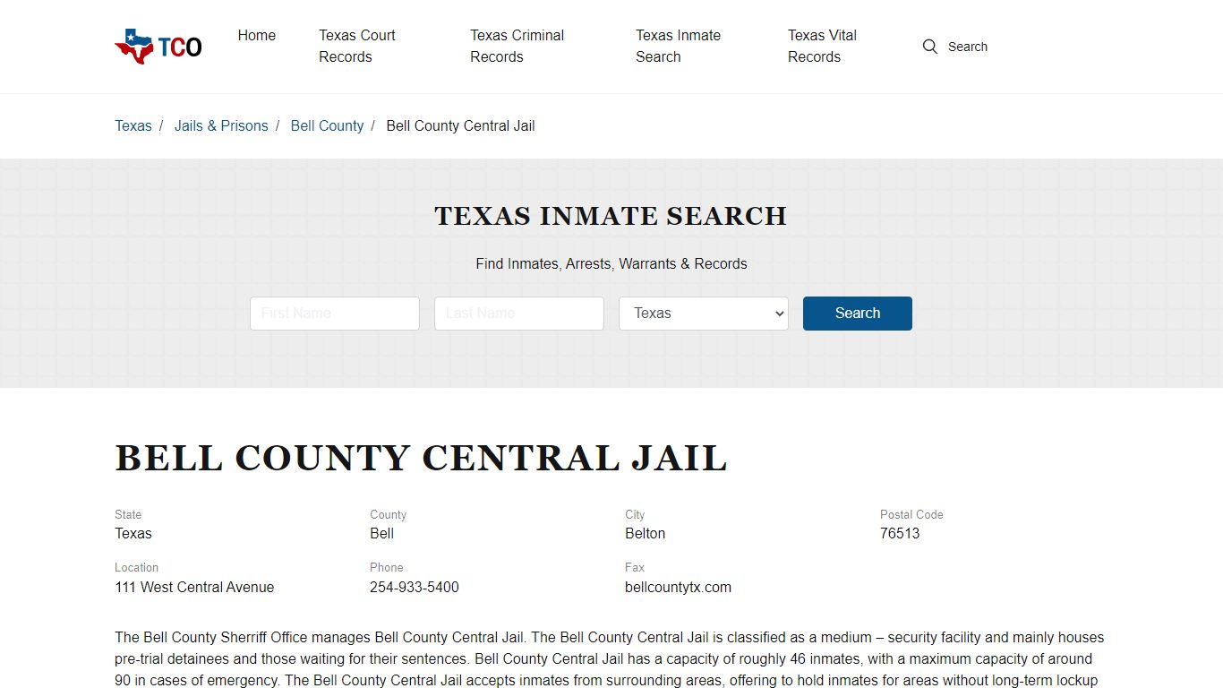 Bell County Central Jail in Belton, TX - Contact Information and Public ...